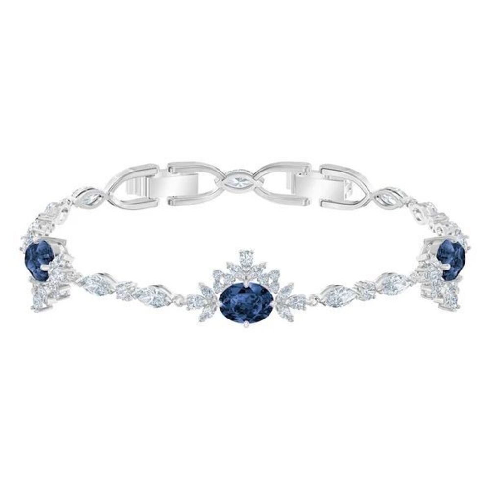Swarovski Blue Crystal Tennis Bracelet Silver Tone Clear & Sapphire Blue Crystal